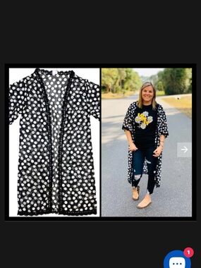 LuLaRoe Chloe Black & White Polka Dot Sheer Kimono